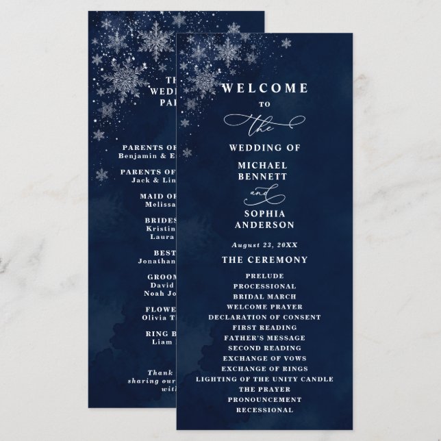 Midnight Snowflakes Wedding Program (Front/Back)