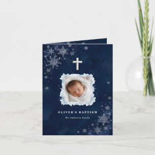 Midnight Snowflakes Winter Baptism Folded Thank You Card