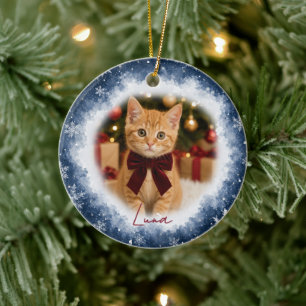 Midnight Snowflakes Winter Pet Photo Ceramic Ornament