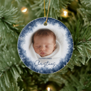Midnight Snowflakes Winter Photo Christmas Ceramic Ornament