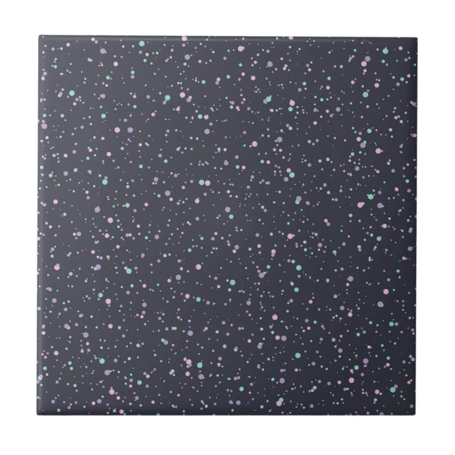 Midnight Speckled Pastel Splatter Paint Dots Tile (Front)