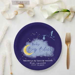 Midnight Starlit Baby Boy Bliss Stork Paper Plate