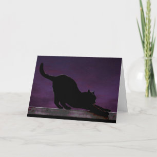 Midnight Stretching Cat Greetings Card