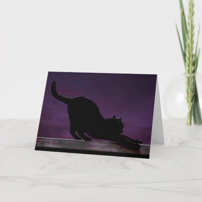 Midnight Stretching Cat Greetings Card (Front)