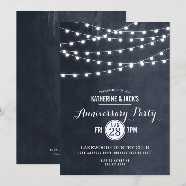 Midnight String Lights Anniversary Party Invite (Front/Back)