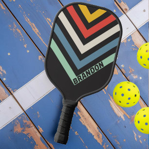Midnight Striped Nostalgic Vintage Chevron Name Pickleball Paddle