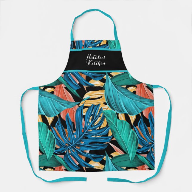 Midnight Summer Tropical Banana Leaf Apron (Front)