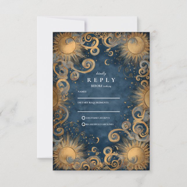 Midnight Sun Celestial Wedding RSVP Card (Front)