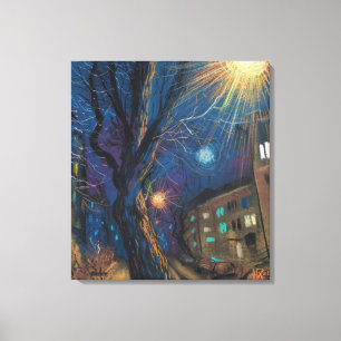 Midnight Sun, Night Street Tree Landscape Paintin Canvas Print