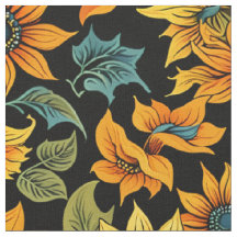 Midnight Sunflower Pattern Fabric | Golden Blooms