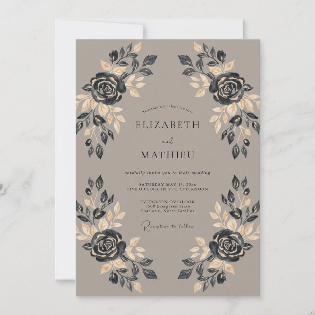 Midnight Taupe Rose Wedding Invitation (Front)