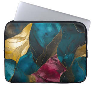 Midnight Teal & Gold Marble Fusion Laptop Sleeve