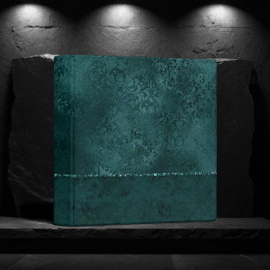 Midnight Teal Romance   Dark Satiny Grunge Damask Binder