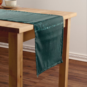 Midnight Teal Romance   Dark Satiny Grunge Damask Short Table Runner