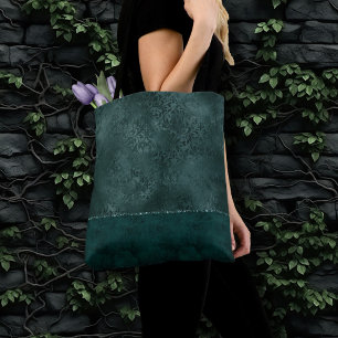 Midnight Teal Romance Dark Satiny Grunge Damask Tote Bag