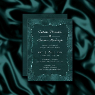 Midnight Teal Romance | Dark Satiny Grunge Wedding Invitation