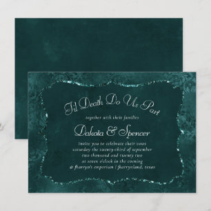 Midnight Teal Romance   Dark Satiny Grunge Wedding Invitation