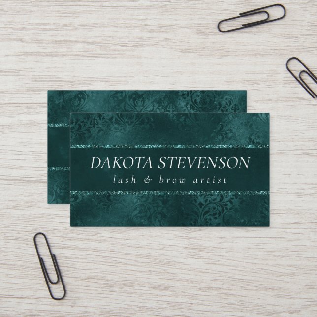 Midnight Teal Romance | Satiny Grunge Branding Business Card (Front/Back In Situ)