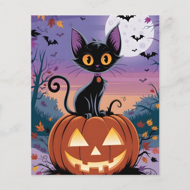 Midnight, the black cat and pumpkin flyer (Front)