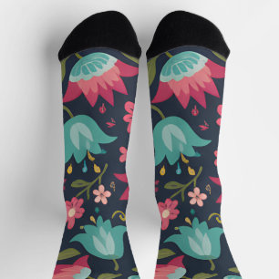 Midnight Tulip & Teal Blossom Socks
