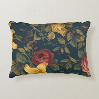 Midnight Victorian Floral – Yellow Lilies & Roses  Accent Pillow