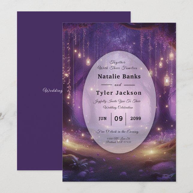 Midnight Violet Enchanted Forest Wedding Invitation (Front/Back)