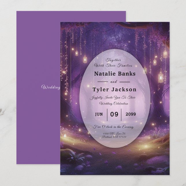 Midnight Violet Enchanted Forest Wedding Invitation (Front/Back)