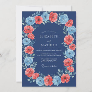 Midnight Warm Coral Petal Wedding Invitation