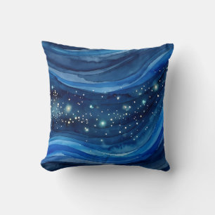 Midnight Watercolor Galaxy Throw Pillow