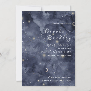 Midnight Watercolor Moon & Stars Wedding Invitation