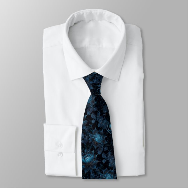 Midnight Web Gothic Floral Spider Pattern Tie (Tied)