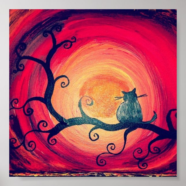 Midnight Whimsical Cat Poster (Front)