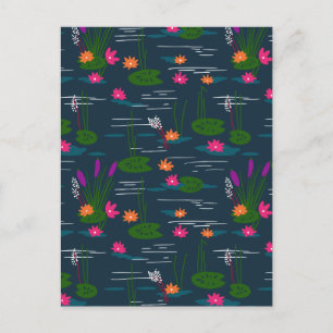 Midnight Whimsical Lotus Floral Garden  Holiday Postcard