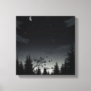 Midnight Whispers: Cat Under the Stars Canvas Print