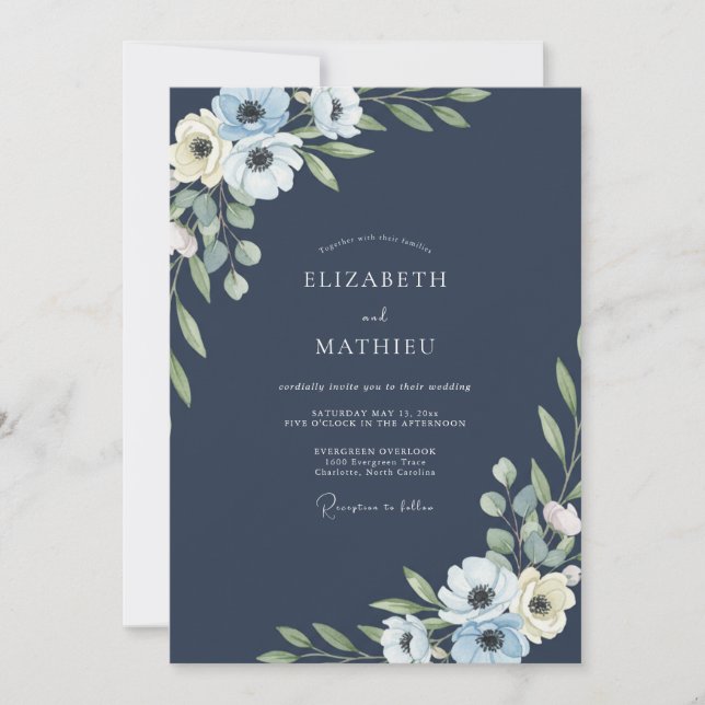 Midnight White Anemone Wedding Invitation (Front)
