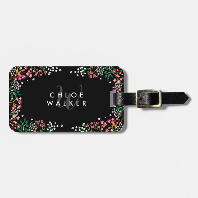 Midnight Wildflowers - Name & Initial Luggage Tag (Front Horizontal)