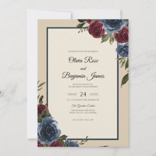 Midnight Wine Peony Wedding Invitation