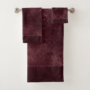 Midnight Wine Romance Dark Satiny Grunge Damask Bath Towel Set