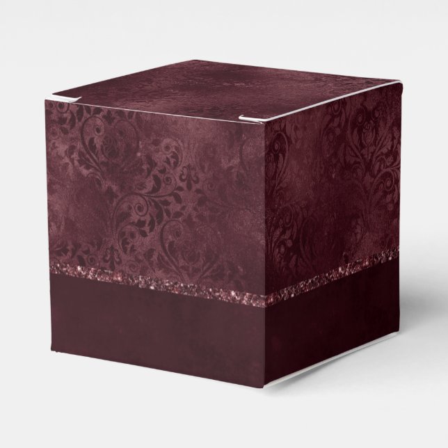 Midnight Wine Romance | Dark Satiny Grunge Damask Favor Box (Front Side)