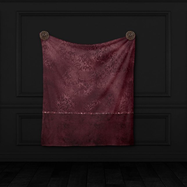 Midnight Wine Romance | Dark Satiny Grunge Damask Fleece Blanket (Creator Uploaded)