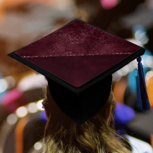 Midnight Wine Romance   Dark Satiny Grunge Damask Graduation Cap Topper