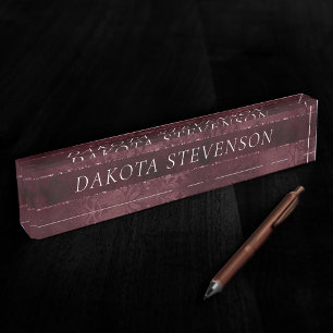 Midnight Wine Romance   Dark Satiny Grunge Damask Nameplate
