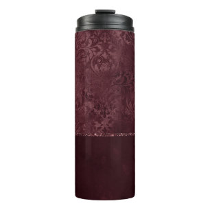 Midnight Wine Romance   Dark Satiny Grunge Damask Thermal Tumbler