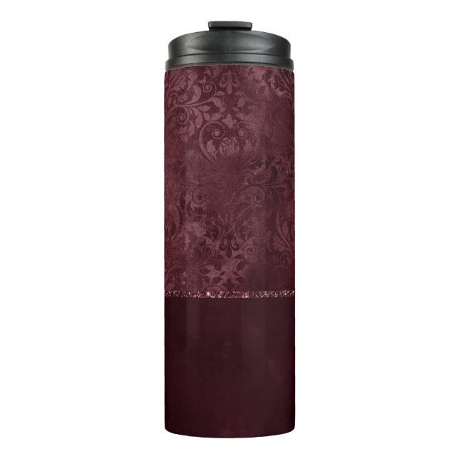 Midnight Wine Romance | Dark Satiny Grunge Damask Thermal Tumbler (Front)