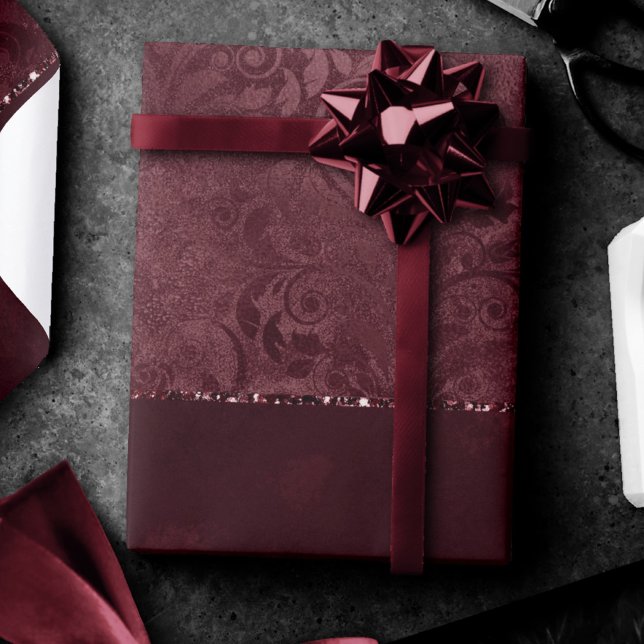 Midnight Wine Romance | Dark Satiny Grunge Damask Wrapping Paper (Creator Uploaded)