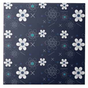 midnight winter flowers tile