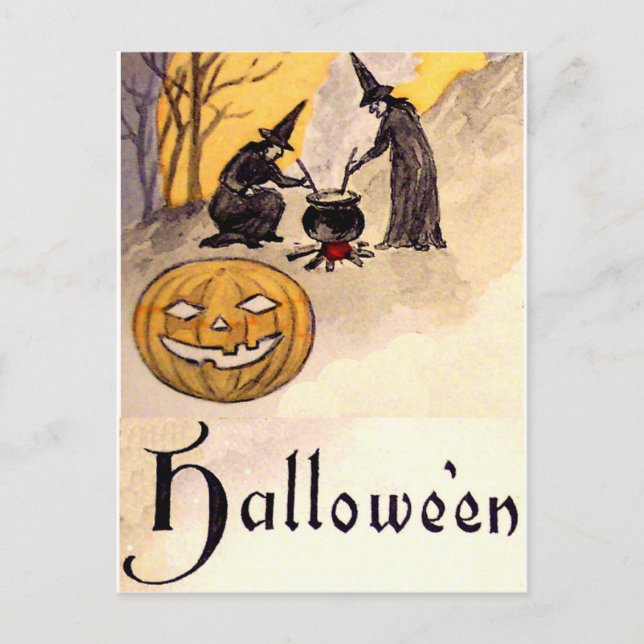 Midnight Witching(Vintage Halloween Card) Postcard (Front)