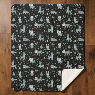 Midnight Woodland Critters, Modern Nursery Decor Sherpa Blanket