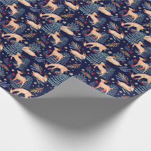 Midnight Woodland Forest Reindeer & Christmas Tree Wrapping Paper