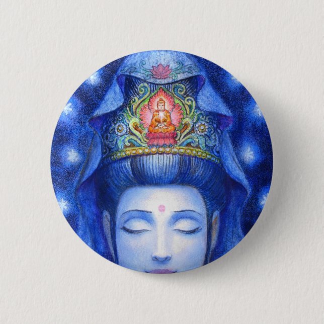 Midnight Zen Meditation Kuan Yin 2 Inch Round Button (Front)